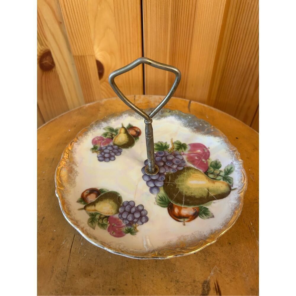 Vintage Fruit Luster Ware Plate Platter Serving Nut (8594)